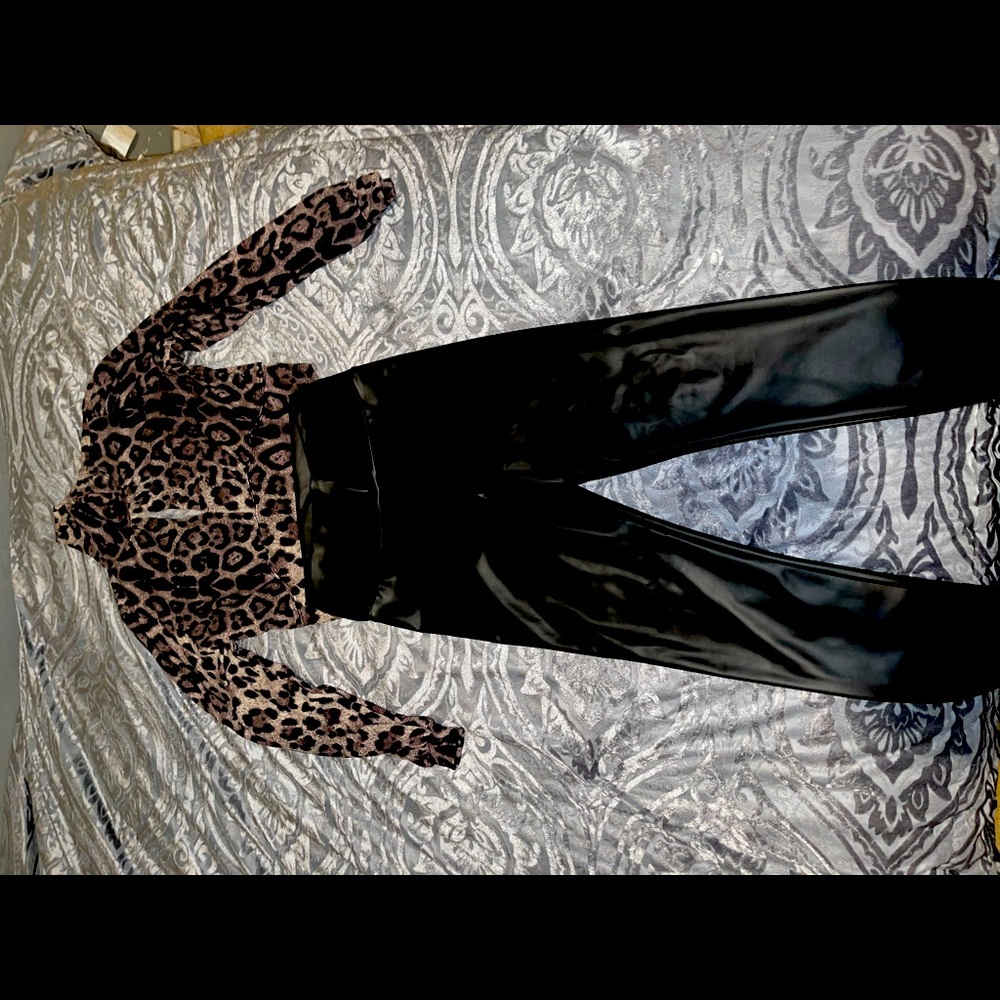 Fashion nova leopard croptop with leather leggings
